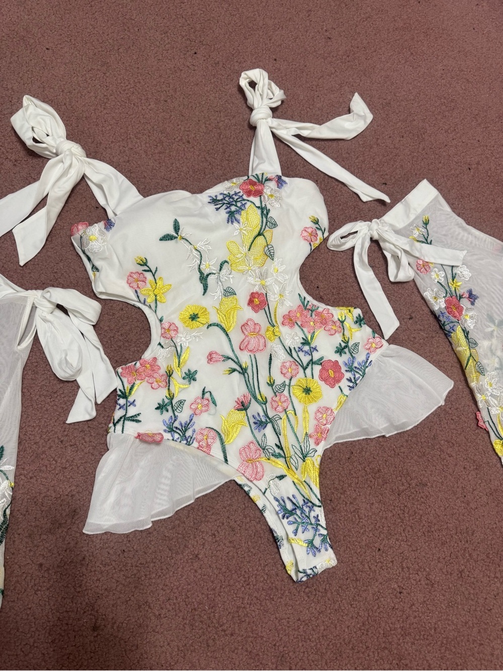 New large white floral flower bodysuit top rave festival boho raver outfit dress - Picture 3 of 9